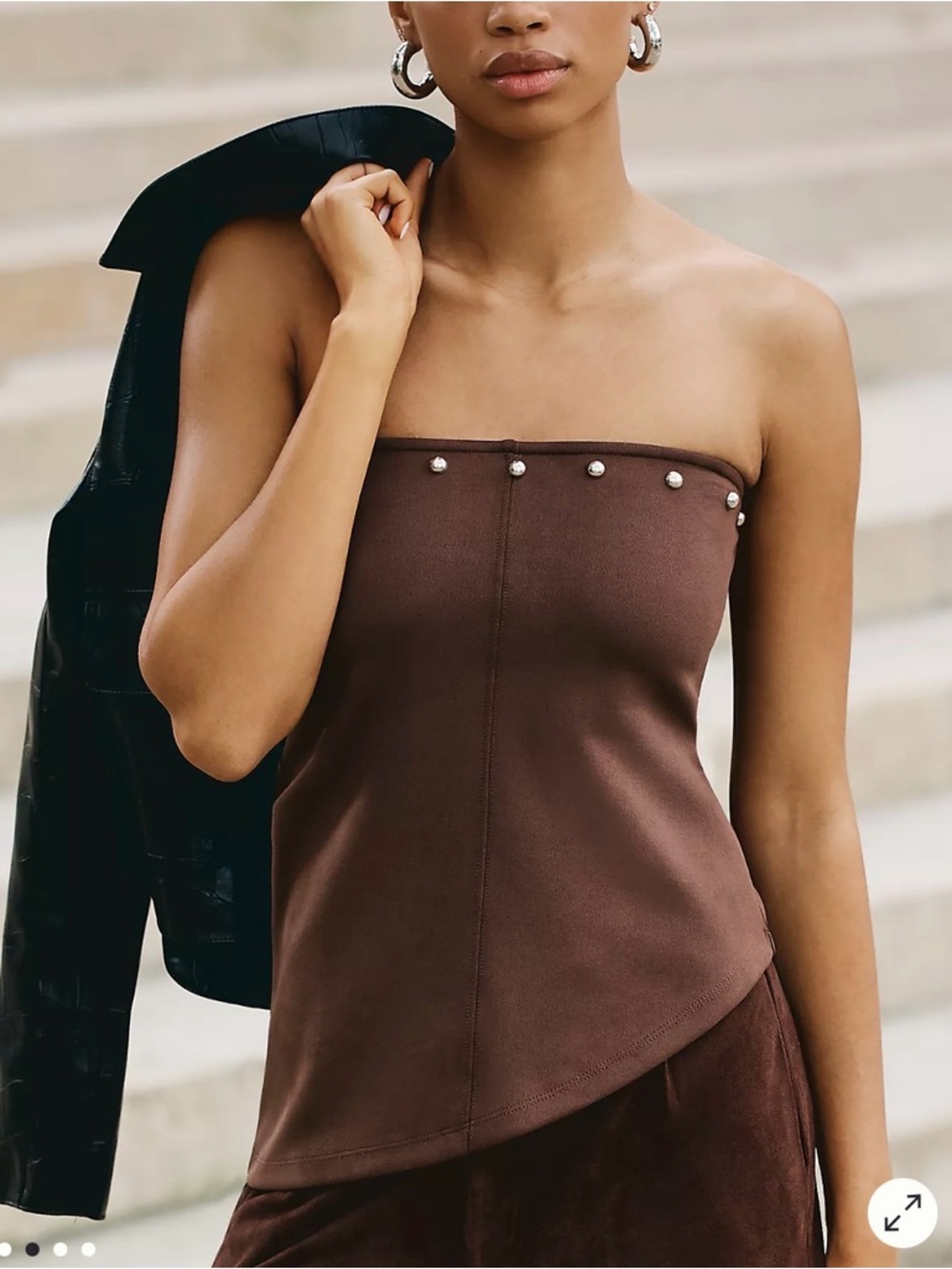 Anthropologie Brown Pearl-Stud Strapless Tank Top